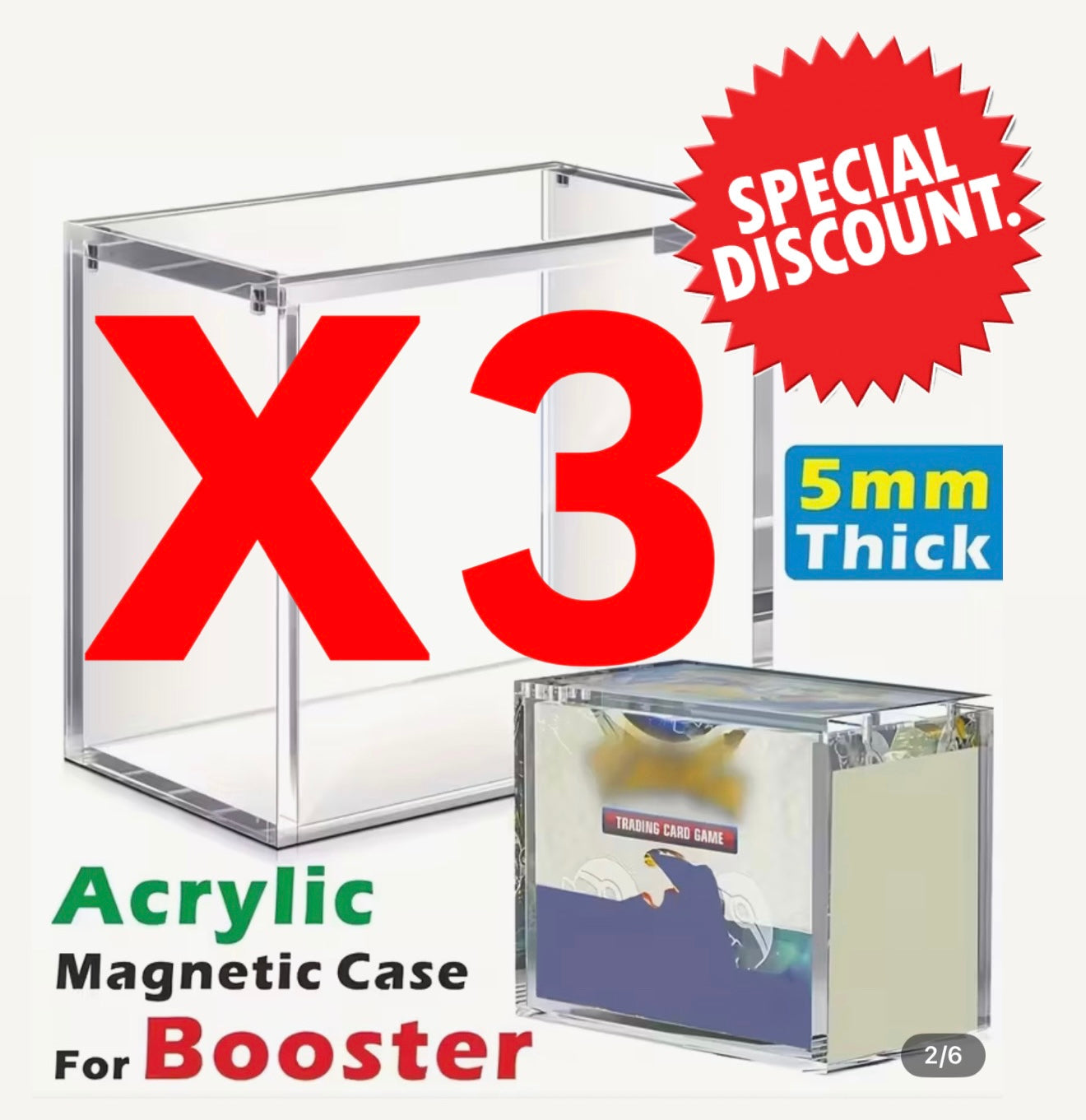 X3 Acrylic Case for Pokemon 36 packs booster box display with Magnets